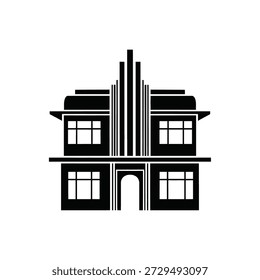 Modern house facade flat design vector illustration with windows and doors