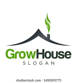 Modern house with fire leaf logo design template