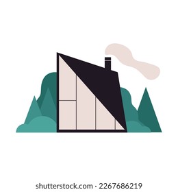 Modern house. Flat facade wall roof window, scandinavian architecture building frame house exterior. Vector illustration