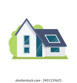 Modern House in flat style. Vector illustration. Isolated on white.