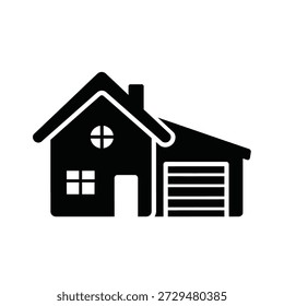 Casa moderna com ilustração vetorial de design plano de garagem preto e branco