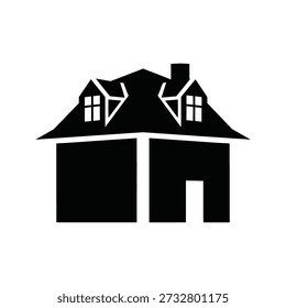 Modern house garage flat design vector illustration black and white scalable art