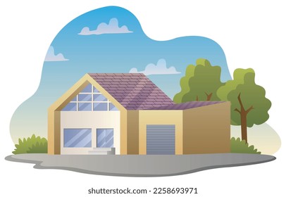 Modern house with garage isolated on white background.