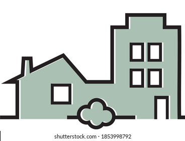 Modernes Haus, Grün, grauer Vektorsymbol, Silhouette