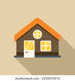 Modern house icon casting a long shadow, representing concepts of homeownership, suburban life, and residential architecture