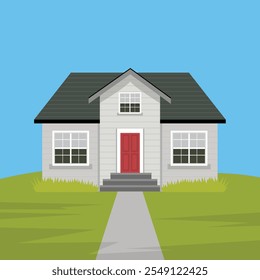 Modern House Illustration with Road and landscape view