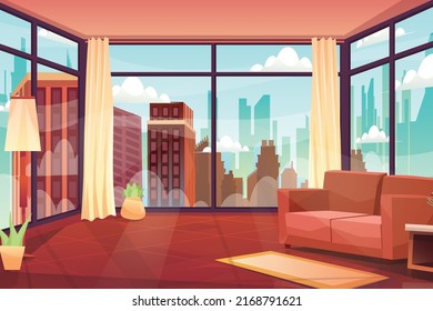 Modern house interior background with living room. cartoon room with furniture, sofa and curtain. vector interior design house rooms 