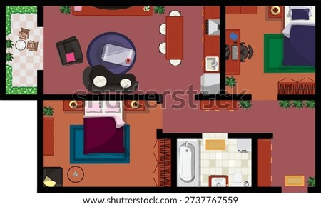 Modern House Interior Design Floor Plan With Furniture Top View Home Vector