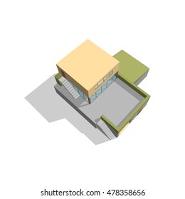 Modern house. Isolated on white background. 3d Vector illustration.Top view.
