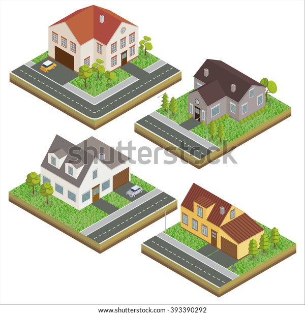 Modern House. Isometric\
Concept. Real Estate. Cottage. Scandinavian Style. Vector flat 3d\
illustration