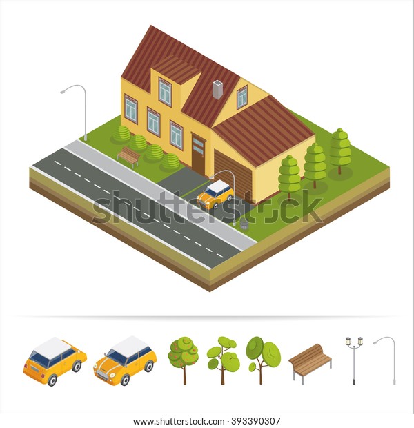 Modern House. Isometric
Concept. Real Estate. Cottage. Scandinavian Style. Vector flat 3d
illustration