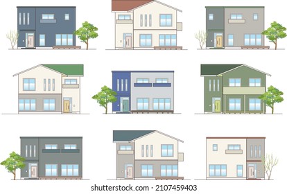 Modern house in Japan collection, vector illustration