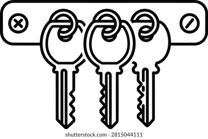 Modern House Keys Housed Within a Sleek Horizontal Bar Style Key Organizer Minimalist Monoline Outline Icon