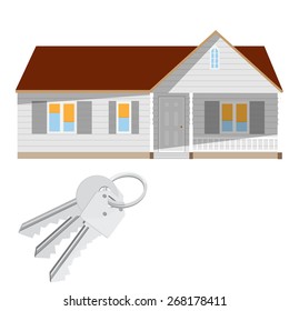 Modern house and keys vector isolated, real estate, home for sale