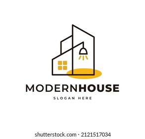 Modern House Lightbulb Electricity Interior Vector Logo Design