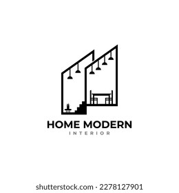 Modern house lightbulb electricity interior vector logo design