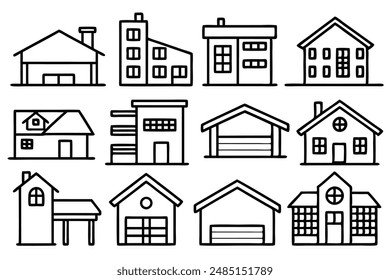 Modern house line art design illustration clean lines