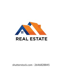 Modern house logo with orange and blue rooftops, ideal for real estate or construction business branding.