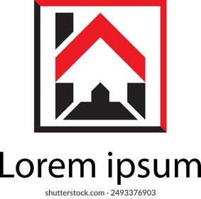 Modern house logo in red and black