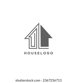 Modern house logo with shape and line styles, vector
