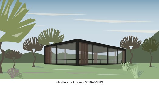 modern house in nature, vector