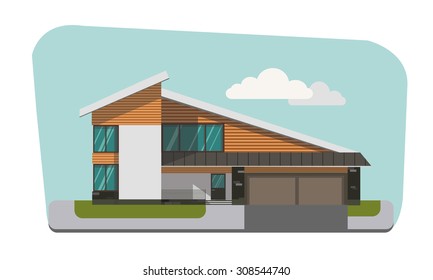 Modern house on blue background. Flat design vector illustration.