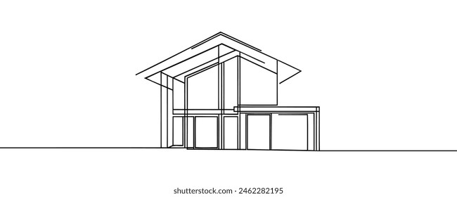 Modern house in one line continuous drawing style isolated on white background. Vector illustration