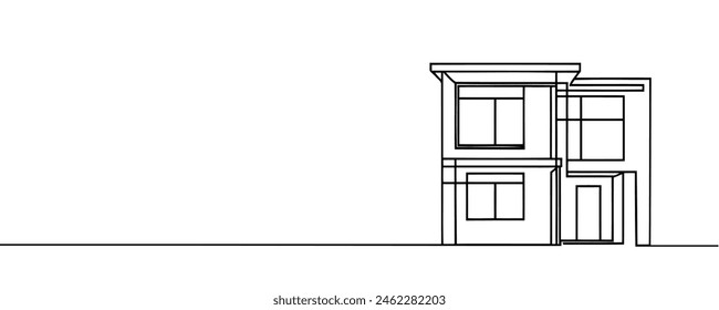 Modern house in one line continuous drawing style isolated on white background. Vector illustration