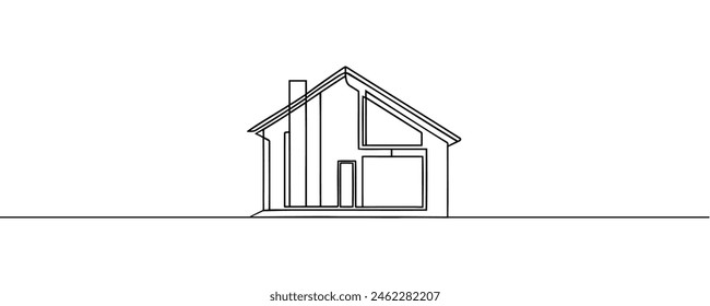 Modern house in one line continuous drawing style isolated on white background. Vector illustration