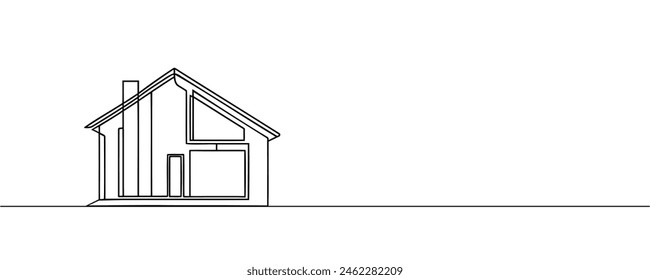 Casa moderna en estilo de dibujo continuo de una línea aislada sobre fondo blanco. Ilustración vectorial