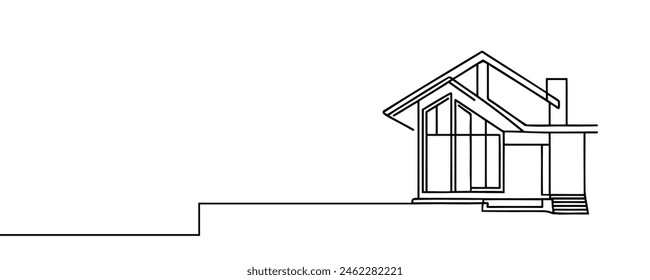 Modern house in one line continuous drawing style isolated on white background. Vector illustration