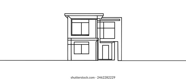 Modern house in one line continuous drawing style isolated on white background. Vector illustration