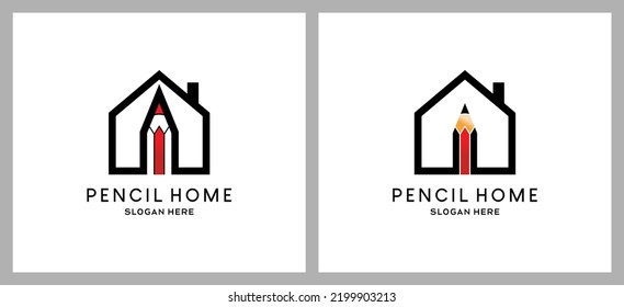 Modern house pencil logo design, vector illustration