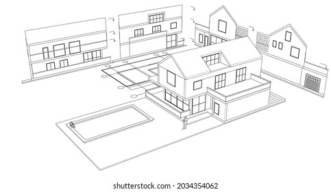 modern house plan 3d illustration