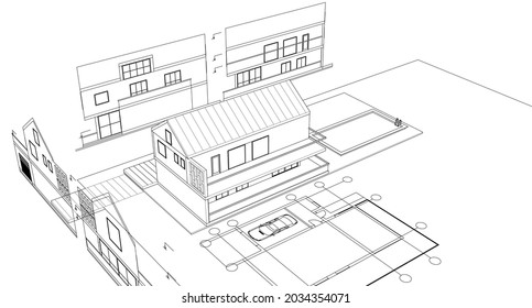 modern house plan 3d illustration