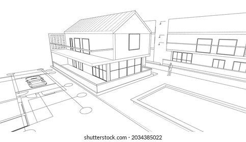 modern house plan 3d illustration