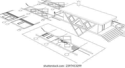  modern house plan 3d illustration