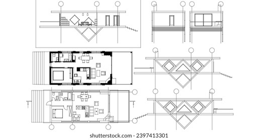  modern house plan 3d illustration