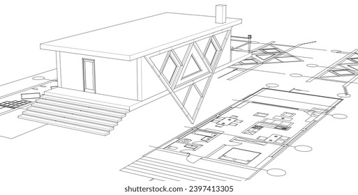  modern house plan 3d illustration