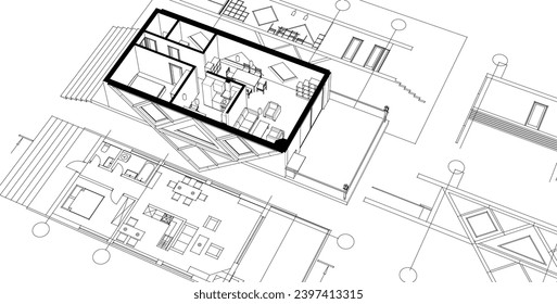  ilustración 3d del plan de casa moderno