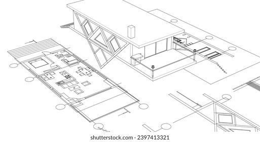  ilustración 3d del plan de casa moderno