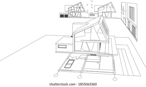 dibujo del plan de la casa moderna ilustración de 3d