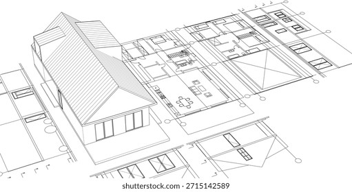 moderne Hausplan Skizze 3D-Illustration