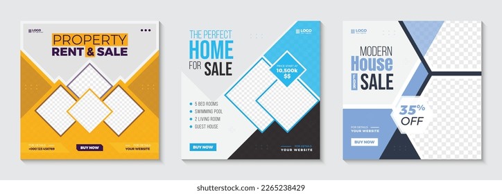 modern house property sale social media web banner template Real estate home post design