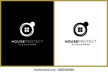 Modern House Protect Logo Design. Hands Hugging the House. Creative Icon Vector Template Illustration.	