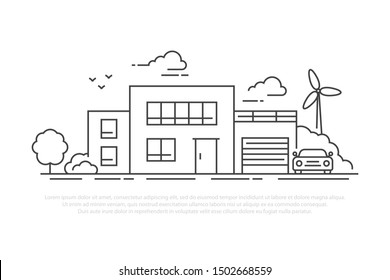 Modern house. Real estate concept. Vector illustration in line style.