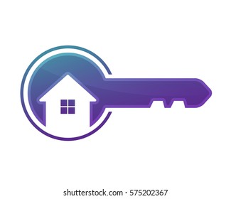 Modern House Real Estate Logo - Key And House