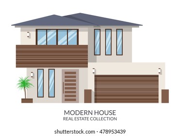 Modern house, real estate sign in flat style. Vector illustration