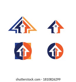 Modern house renovation and construction repair service logo. Silhouette of home building. For professional business brand, raise up company. Minimalist design. Apply to web site, Adds, Apps icon