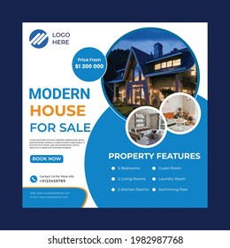 Modern House For Sale, Real Estate Social Media Template, Colorful Real Estate Template, Vector Design, 